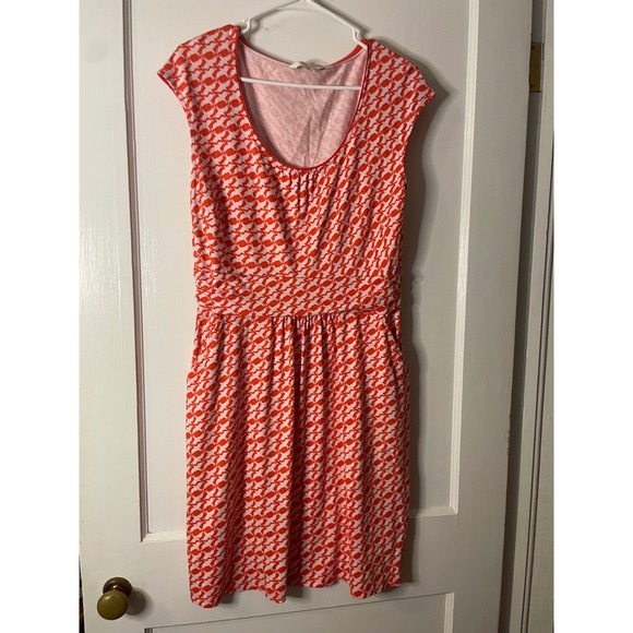 Boden Women's US 12 Red White Geometric Print Cap Sleeve Knit Dress - Picture 1 of 5